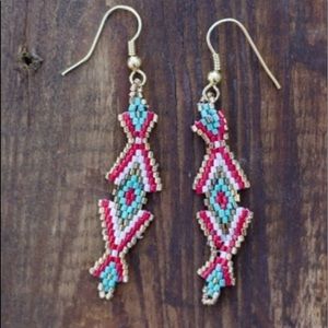 NWT! CrAZy TrAiN Turquoise & Red Beaded Earrings!